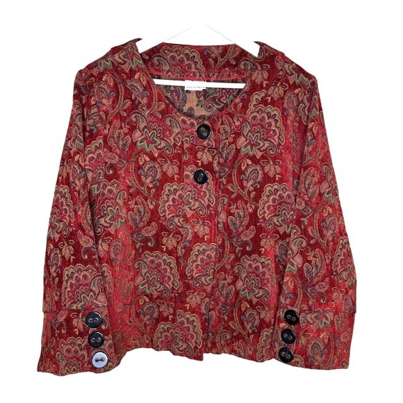 Habitat Red Paisley Print Tapestry Collarless Jacket, Art-to-Wear, Size Large - Picture 1 of 8